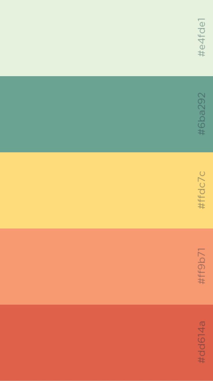 the color palette is different shades of green, orange, yellow and red with words on each side