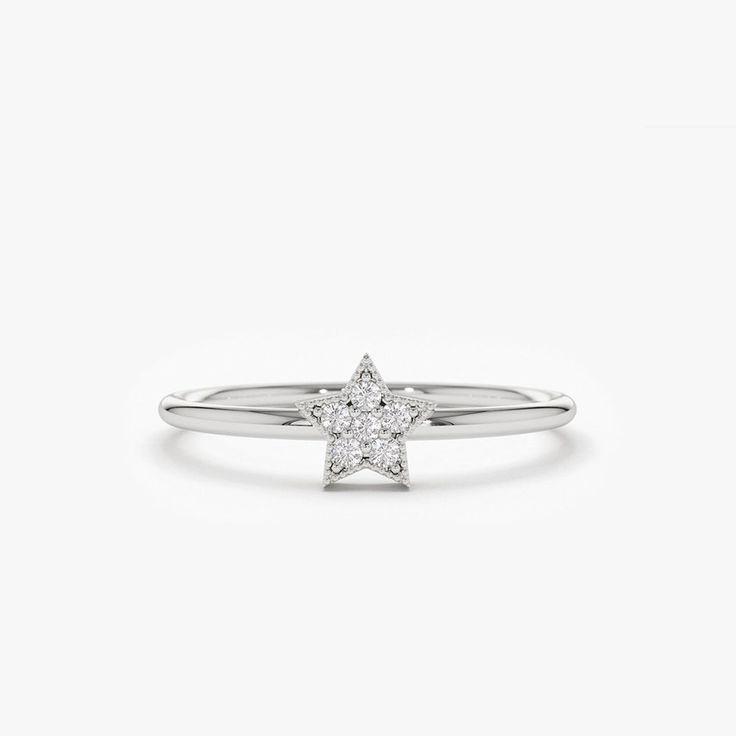 14K Gold Star Shaped Diamond Ring 14K White Gold Ferkos Fine Jewelry Dainty Gold Band, Layering Diamond Necklaces, Diamond Silver Ring, Round Round, Flawless Diamond, Beautiful Diamond Rings, Natural Diamond Ring, Alternative Engagement Rings, Diamond Star