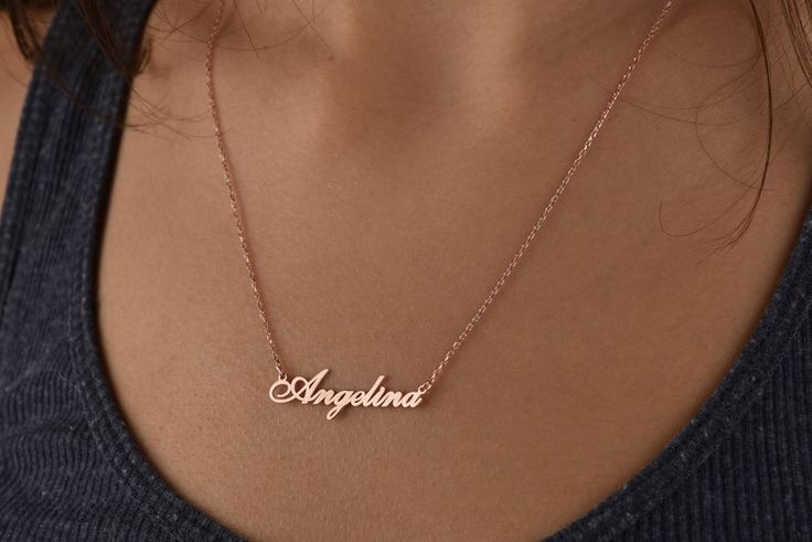 You can customize this personalized necklace with a name/ word of your choice. All our personalized name necklaces are suitable for all kinds of clothing and add a great sparkle to your wardrobe.  #personalizednecklace #VivaRing #goldnecklace #personalizedchoker #customnecklace #PersonalizedJewelry #personalizedgift #silvernecklace #namenecklace #initialnecklace  #lovegifts #personalizedpendant #rosegoldnecklace #romanticgifts #giftsforbestfriend Rose Gold Custom Necklace For Gift, Customizable Rose Gold Necklaces For Birthday Gift, Customizable Rose Gold Necklaces, Customized Rose Gold Necklace For Birthday Gift, Classic Name Necklaces For Anniversary, Custom Name Necklace For Anniversary, Dainty Style, Elegant Nameplate Charm Necklace For Birthday, Dainty Custom Name Necklace For Anniversary, Custom Name Rose Gold Necklaces For Gift