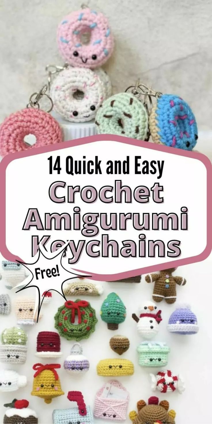 This round up for the 14 best free amigurumi crochet keychain patterns is perfect for beginners. They are small, easy, and cute ideas anyone will love. Whether you love mini animals or mini food as keychains, you will find a mix of everything in this roundup. Amigurumi For Sale, Crochet Free Patterns Keychains, Amigurumi Crochet Keychain Free Pattern, Amigurumi Beginner Free, Cute Easy Crochet Keychain, Free Amigurumi Patterns Keychain, Crochet Food Keychain Pattern Free, Amigurumi Easy Pattern, Crochet Amigurumi Free Patterns Easy Key Chains Patterns