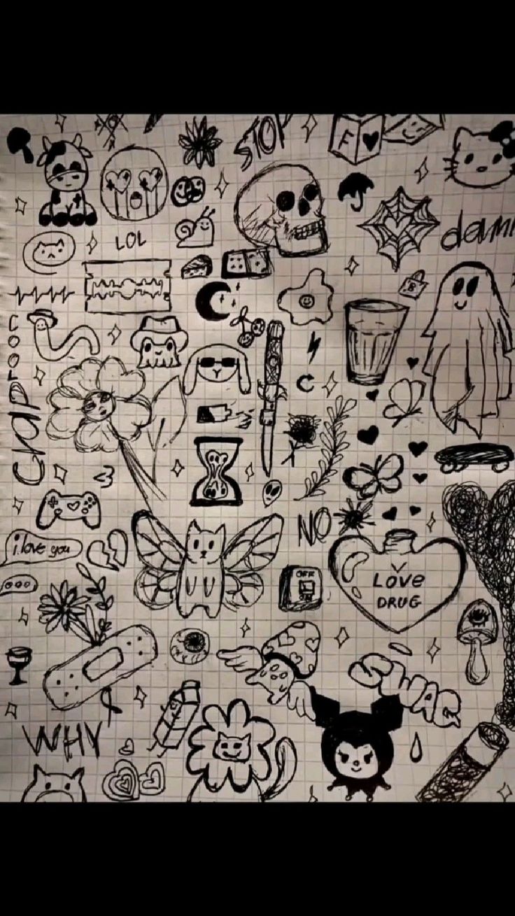 a bunch of doodles that are on a sheet of paper