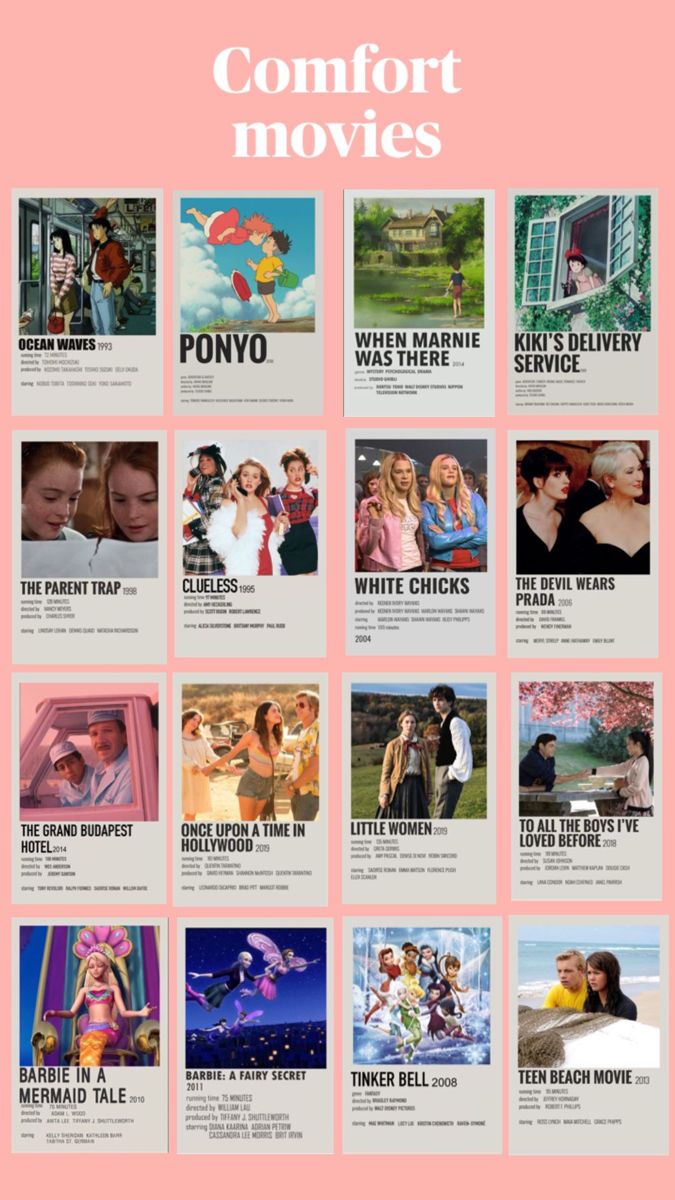 the movie poster is shown in pink and white, with many different movies on it