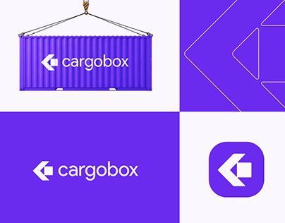 the logos for cargo boxes are shown in three different colors and sizes, including purple