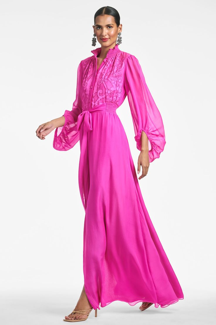 Beatrix Gown - Fuchsia Ball Skirt, Special Occasion Outfits, Silk Gown, Luxury Dress, Designer Gowns, Clothing Size Chart, Silk Chiffon, Mother Of The Bride Dresses, High Collar