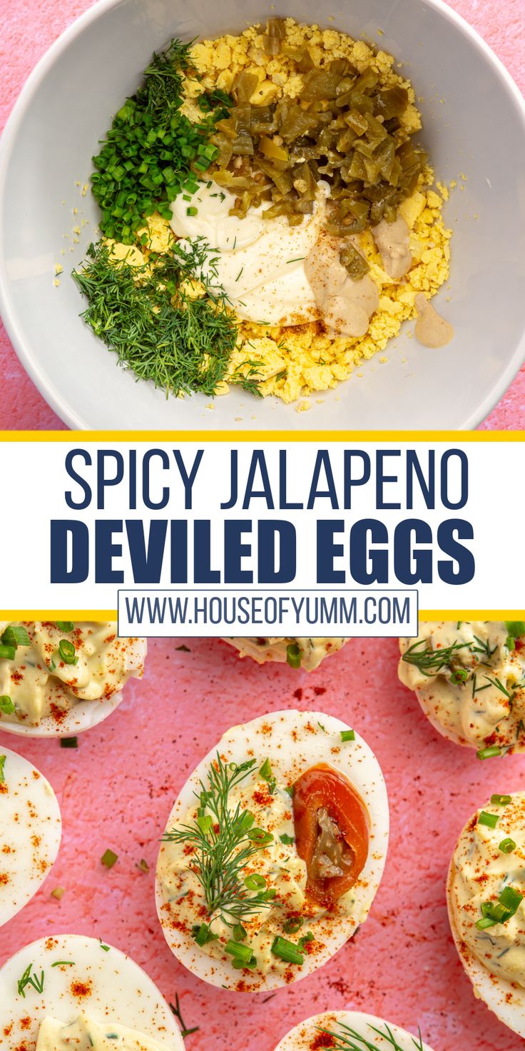 an image of deviled eggs with spicy jalapeno deviled eggs