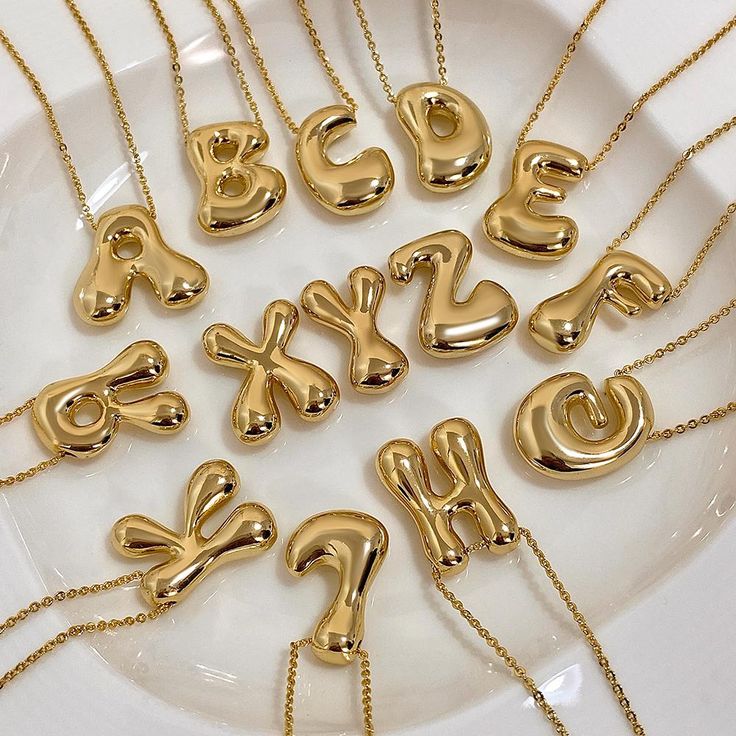 Greatera Gold Color Chunky Balloon Bubble Initial Letter Pendant Choker Necklaces for Women Custom Personalized Jewelry Gold Letter Balloons, Alphabet Necklace, Bubble Letter, Pendant Choker, Gold Balloons, Letter Pendants, Initial Letter, Initial Pendant, Bracelet Bangle