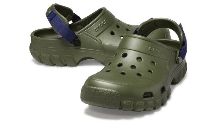 Off-road or around town, this clog is ready for adventure. It has all of the comfort you expect from Crocs with its Croslite™ foam construction. You also get an adjustable heel strap so you can have a more secure fit, as well as a more aggressive and rugged outsole pattern.  Offroad Sport Clog Details:    Croslite™ foam construction makes it light and comfortable  Adjustable turbo strap lets you dial in the right fit  Rugged lug outsole pattern  Iconic Crocs Comfort™: Lightweight. Flexible. 360- Sporty Slip-resistant Clogs For Outdoor Activities, Durable Green Slip-on Clogs, Green Synthetic Clogs For Outdoor, Green Synthetic Outdoor Clogs, Green Non-slip Clogs For Outdoor, Green Rubber Sole Outdoor Clogs, Green Rubber Sole Clogs For Outdoor, Waterproof Functional Clogs For Sports, Green Waterproof Clogs For Outdoor Activities