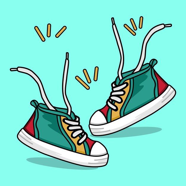 an illustration of two shoes with their laces falling off the top and on the bottom