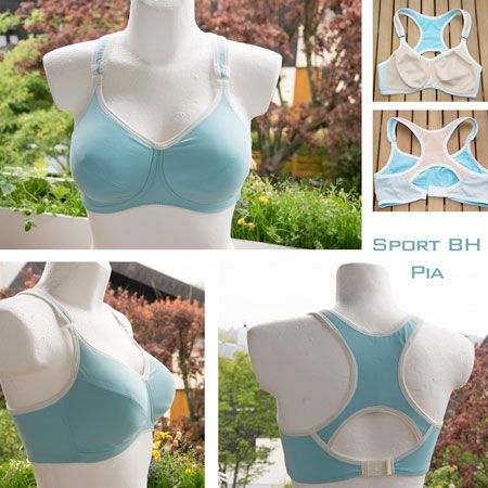 four photos of different bras on mannequins