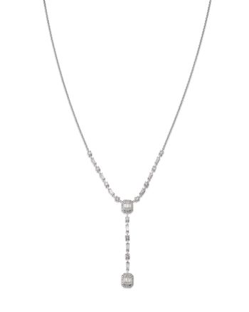 Diamond Mosaic Lariat Necklace in 14K White Gold, 1.0 ct. t.w. Elegant White Gold Pendant Lariat Necklace, Elegant Platinum Necklace With Baguette Diamonds, Formal Fine Jewelry Lariat Necklace With Pendant, Formal Fine Jewelry Lariat Pendant Necklace, White Gold Diamond Cut Lariat Necklace, White Gold Lariat Necklace With Diamond Cut, White Gold Jewelry With Brilliant Cut Long Drop, Fine Jewelry Diamond Cut Lariat, Fine Jewelry Lariat With Diamond Cut