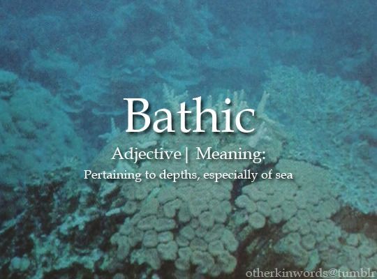 an image of the ocean with text that reads,'bathcic adjective meaning pertaming to depths, especiallyly of sea