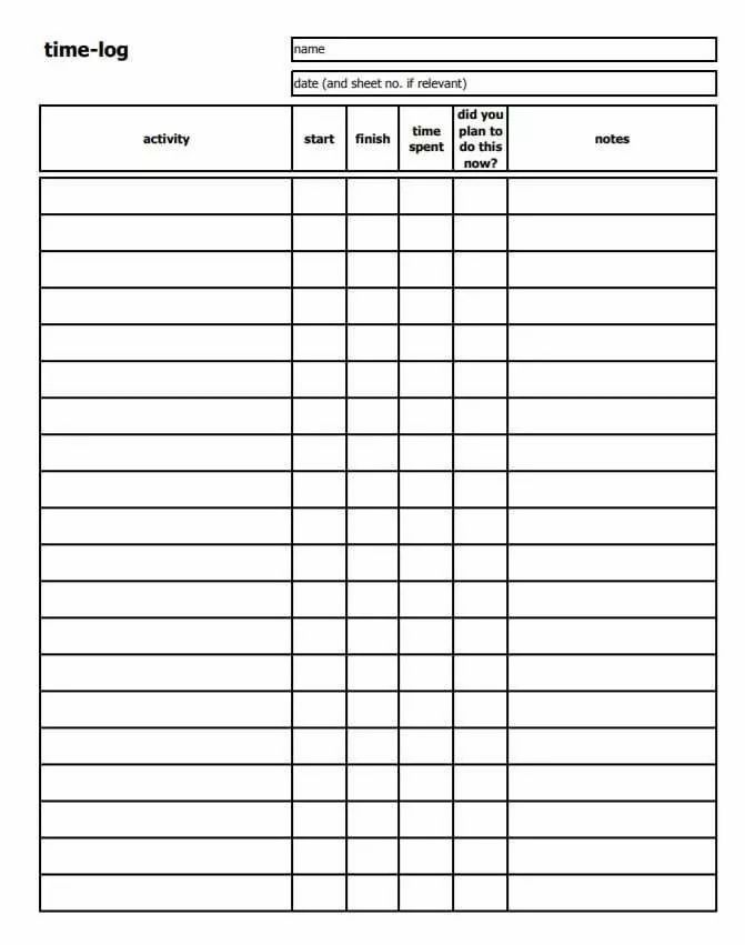 the time log is shown in black and white, with lines on each side of it