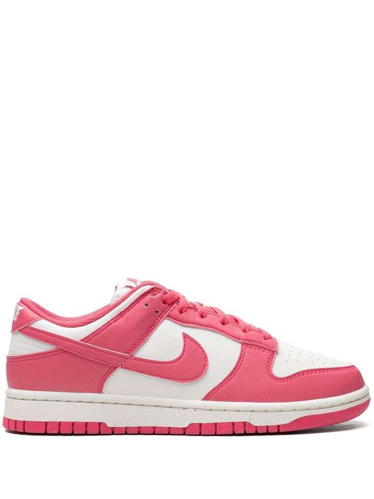 pink leather front lace-up fastening perforated toebox logo patch at the tongue logo patch to the rear padded ankle signature Swoosh logo detail round toe rubber sole Nike Dunk Low Next Nature, Nike Leather, Nike Vomero, Yeezy Boots, Nike Models, Pink Sneakers, Swoosh Logo, Orange Leather, Nike Dunk Low