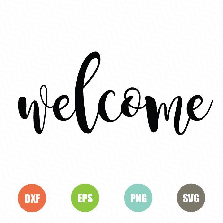 the word welcome is written in black ink on a white background with four different colors