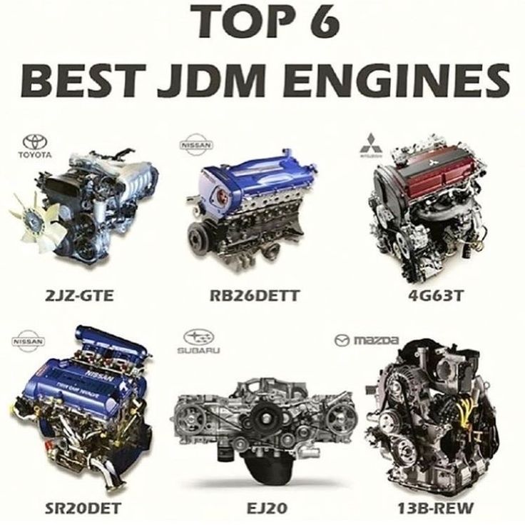 the top 6 best jdm engines are shown in this poster, which includes four different models