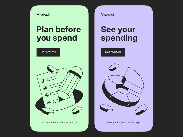 two vertical banners with the words plan before you spend and see your spending on them