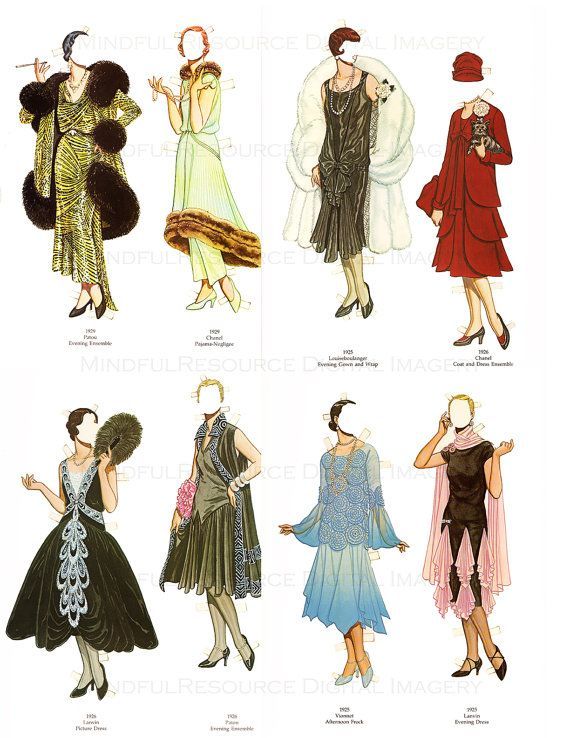 Fashion Paper Dolls, Gatsby Party Outfit, 1920 Style, Flapper 1920s, Dolls Printable, 1920s Fashion Women, Dolls Art, 1920 Fashion, Paper Doll Dress