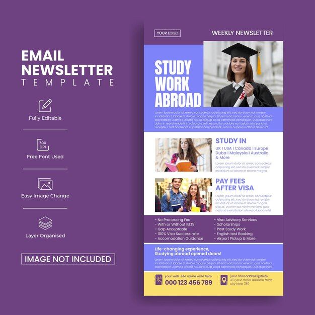 a purple and yellow flyer template for a graduate's graduation party, with an image of