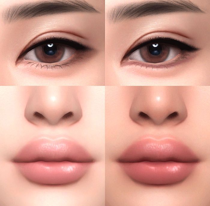 four different angles of a woman's face with various makeup shapes and eyeshades