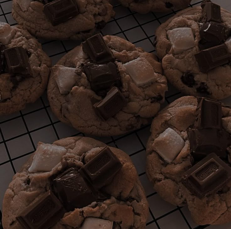 chocolate chip cookies with marshmallows on a cooling rack