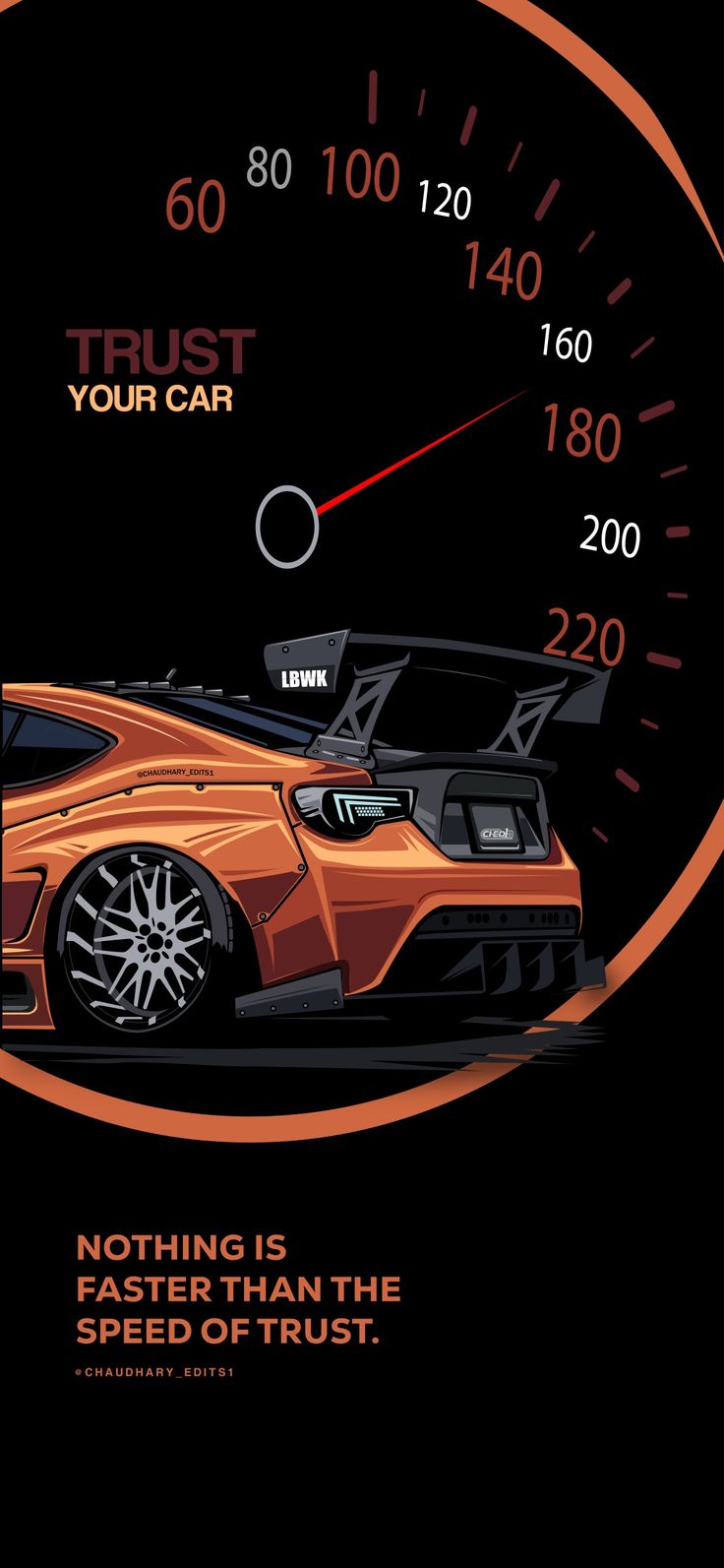 an orange sports car on a black background with the words, trust your car nothing is faster than the speed of trust