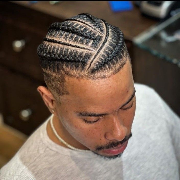 Braids For Men With Curly Hair, High Fade Braids Men, Sideways Cornrows Men, Conroe Braids Hairstyles Men, Male Stitch Braids Hairstyles, 8 Cornrows Braids Men, Small Cornrows Men, King Hairstyle, Male Cornrow Styles For Men