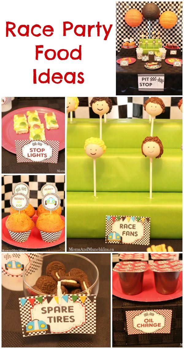 race party food ideas including cupcakes, cake pops and desserts for kids