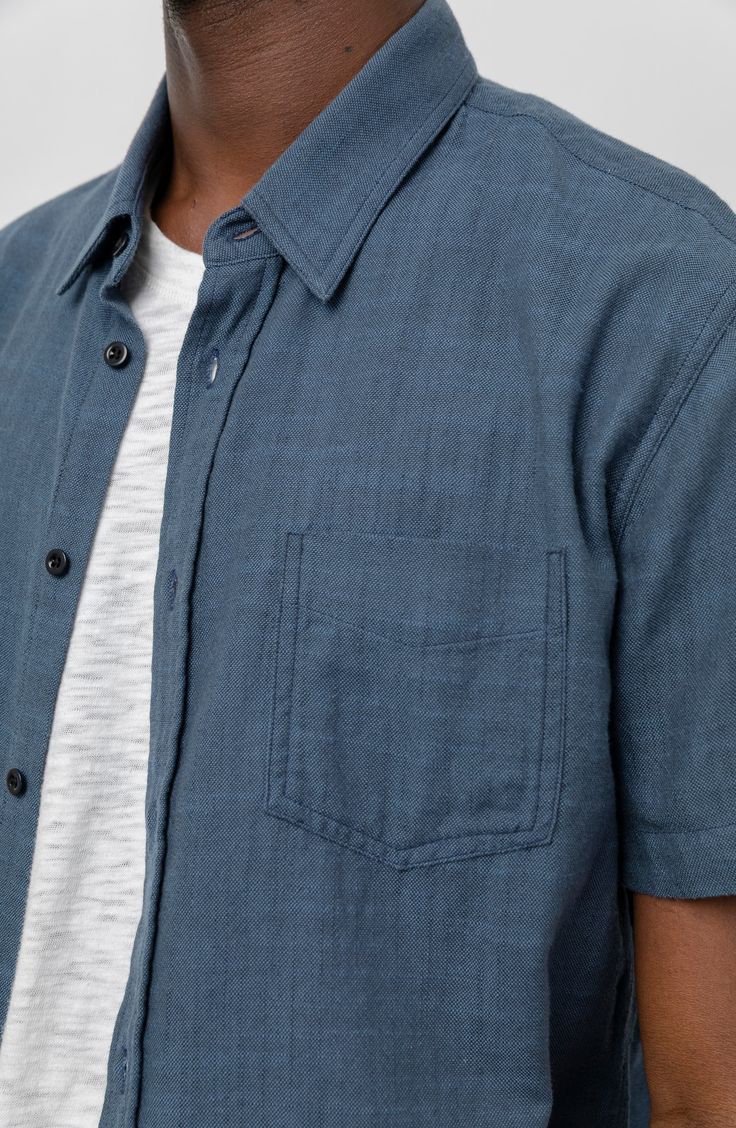 Slubbed cotton oxford cloth brings mottled color and texture to a sport shirt that's easy to layer or wear on its own and always looks great untucked. Style Name:Rails Fairfax Short Sleeve Button-Up Shirt. Style Number: 6260177. Relaxed Fit Yarn-dyed Linen Shirt, Linen Yarn-dyed Relaxed Fit Shirt, Washed Blue Cotton Shirt With Button Closure, Casual Relaxed Fit Yarn-dyed Shirt, Indigo Cotton Tops With Pockets, Spring Linen Tops, Casual Unstructured Short Sleeve Shirt With Placket, Relaxed Fit Yarn-dyed Button-up Shirt, Casual Blue Tops With Welt Pockets