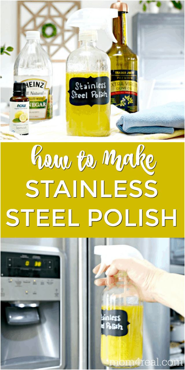 how to make stainless steel polish on an appliance or refrigerator with text overlay