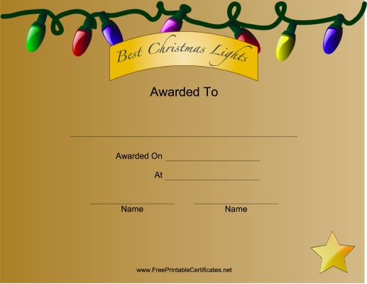 christmas lights award certificate is shown