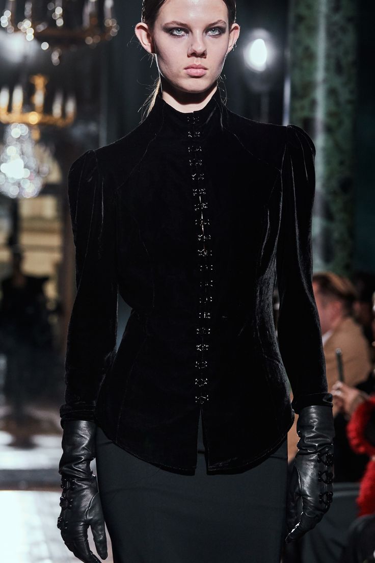 Olivier Theyskens Fall 2020 Durmstrang Uniform, Fashion Vampire, Vampire Girlfriend, Translucent Skin, Olivier Theyskens, Fashion Work Outfit, Formal Chic, Velvet Dress Designs, Fall Fashion Trends Women