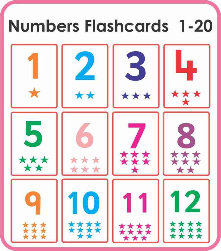 numbers flashcards 1 - 20 with stars