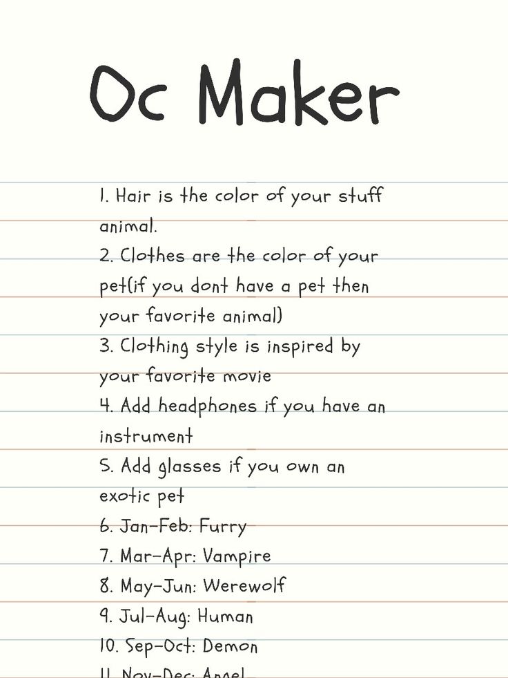 the words oc maker are written in black ink on lined paper, with an image of