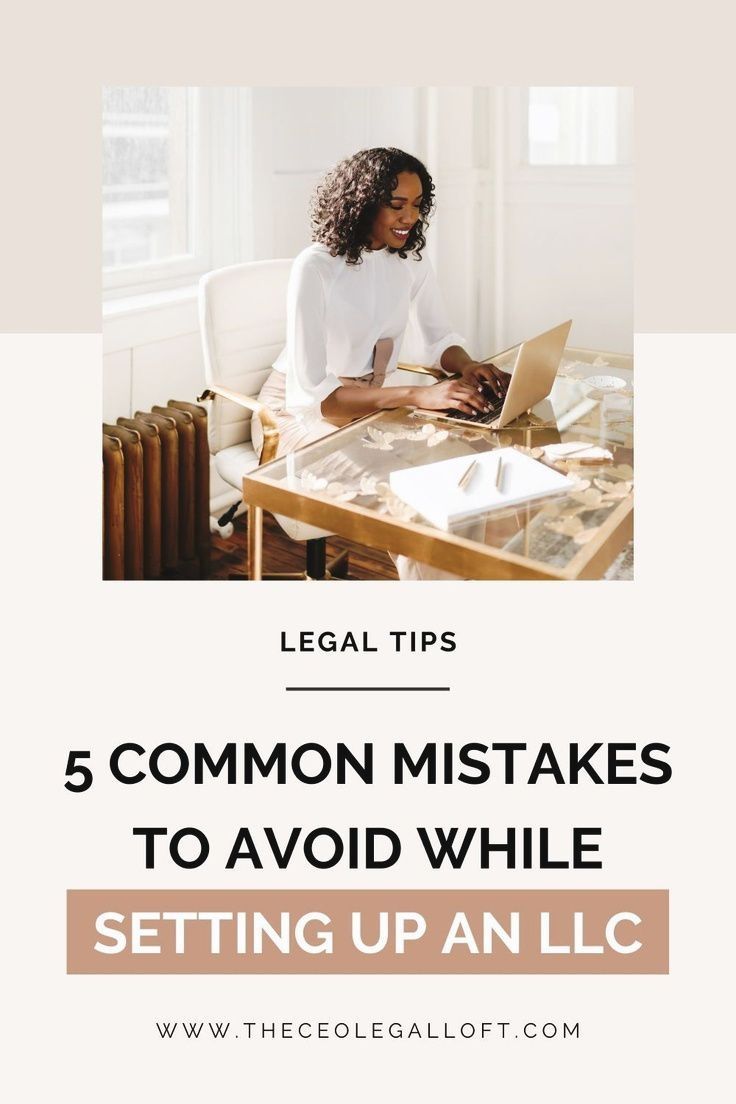 a woman sitting at a table working on her laptop with the words legal tips 5 common mistakes to avoid while setting up an l c