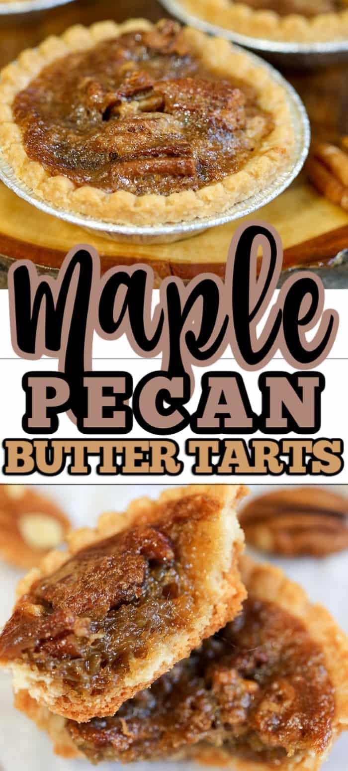 maple pecan butter tarts are stacked on top of each other