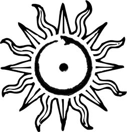 a black and white drawing of a sun