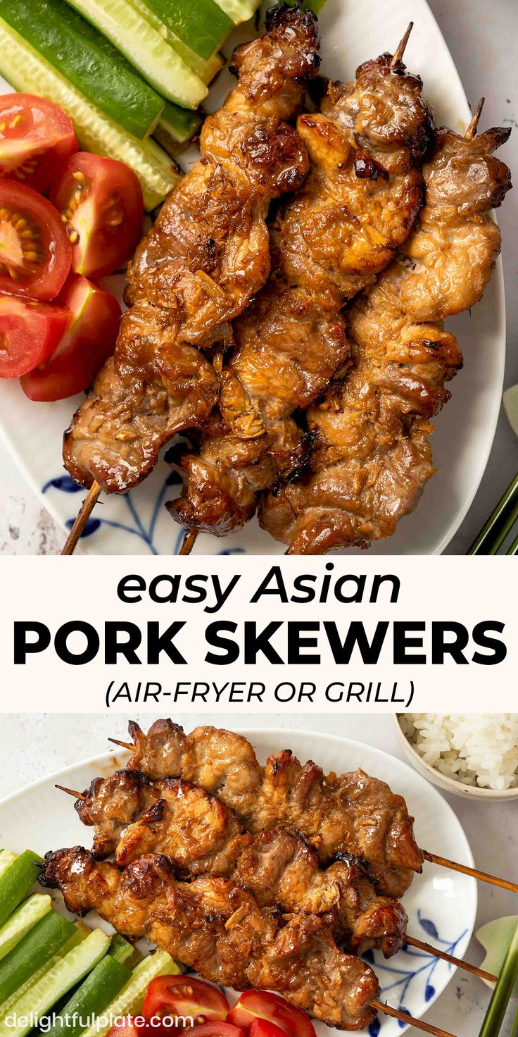 Pork Skewer Recipes, Airfryer Pork Belly Recipes, Air Fryer Chinese Recipes, Ginger Recipes Dinner, Cucumber Sticks, Asian Pork Recipes, Asian Grill, Pork Kabobs, Pork Skewers