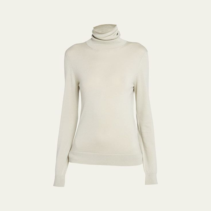 Loro Piana "Dolce Vita" knit turtleneck in cashmere  Foldover neckline Long sleeves Ribbed trim  Hip length Fitted Pullover style Cashmere Dry clean Made in Italy Luxury Fine Knit Winter Tops, Elegant Beige Turtleneck For Winter, Elegant Beige Winter Turtleneck, Elegant Wool Turtleneck For Winter, Elegant Cashmere Sweater With Funnel Neck, Elegant Fine Knit Turtleneck For Layering, Elegant Beige Sweater With Ribbed Collar, Elegant Long Sleeve Wool Turtleneck, Elegant High-neck Turtleneck With Ribbed Collar