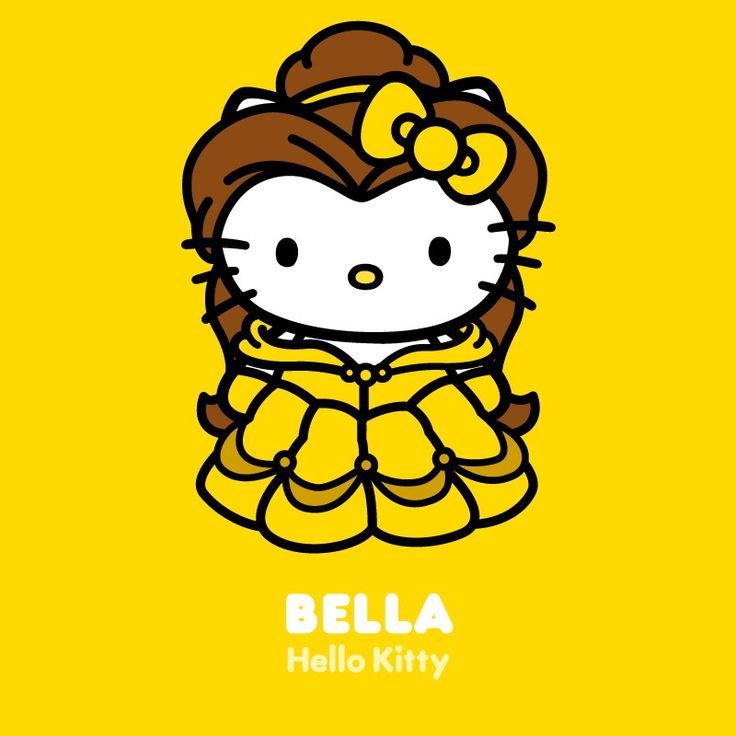 the hello kitty character is wearing a yellow dress and has her hair in a pony tail