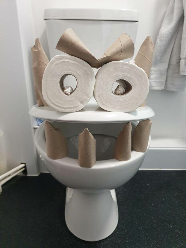 two rolls of toilet paper are stacked on top of each other in the shape of an owl