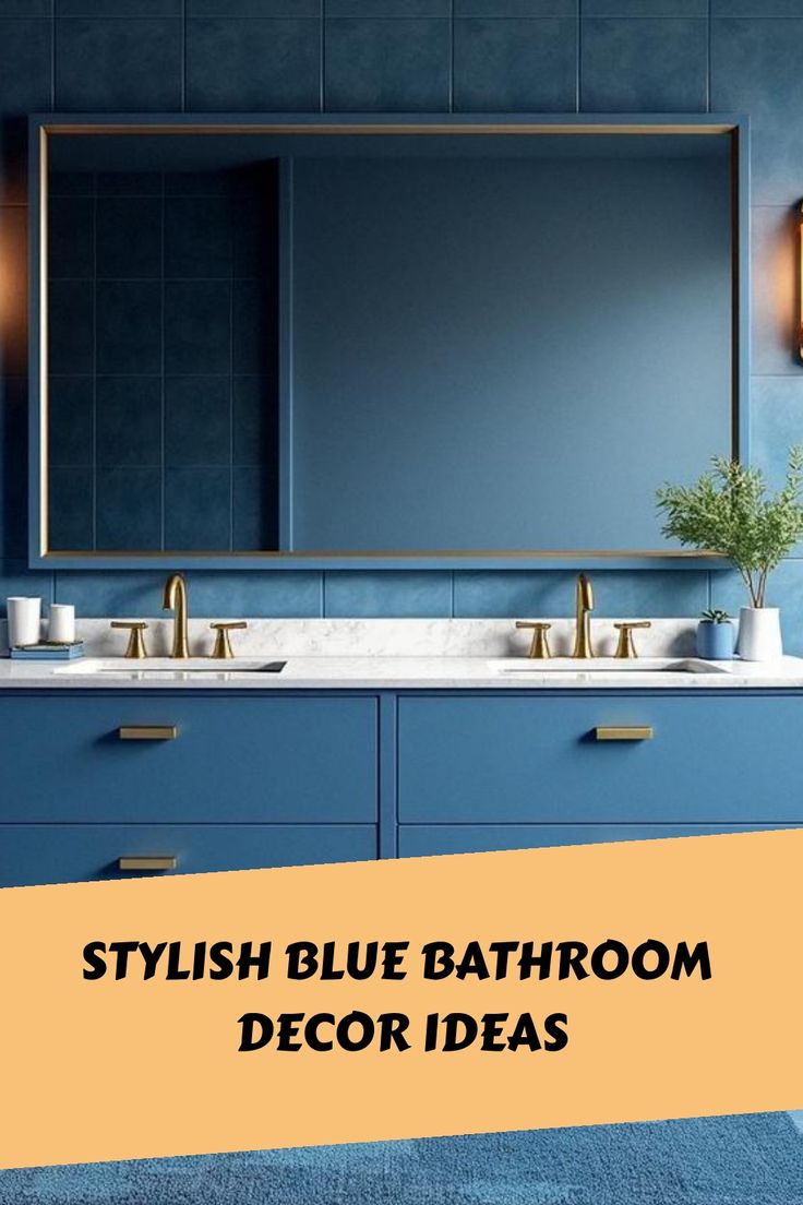 Stylish Blue Bathroom Decor Ideas Navy Blue And Tan Bathroom, Blue Bathroom Decor Ideas, Bedroom Attic Ideas, Blue Bathroom Paint, Navy Bath, Navy Blue Bathrooms, Elegant Shower Curtains, Trendy Mirrors, Blue Bathroom Furniture