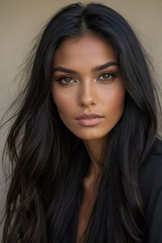 Long Black Hair, Long Black, Trendy Hairstyles, Brown Eyes, Beauty Face, Beautiful Eyes, Woman Face, Beauty Women, Black Hair