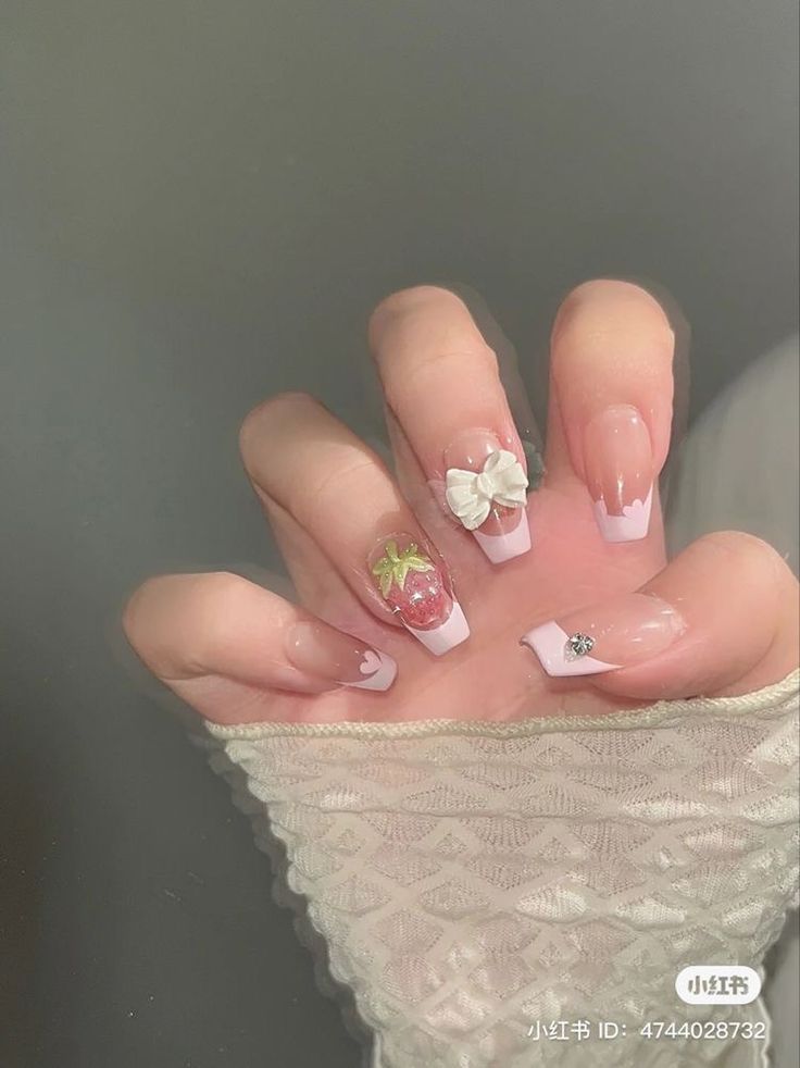 Strawberry Nails, Berry Nails, Fake Nails Designs, Asian Nails, Aesthetic Nails, Pretty Gel Nails, Soft Nails, Jelly Nails, Kawaii Nails