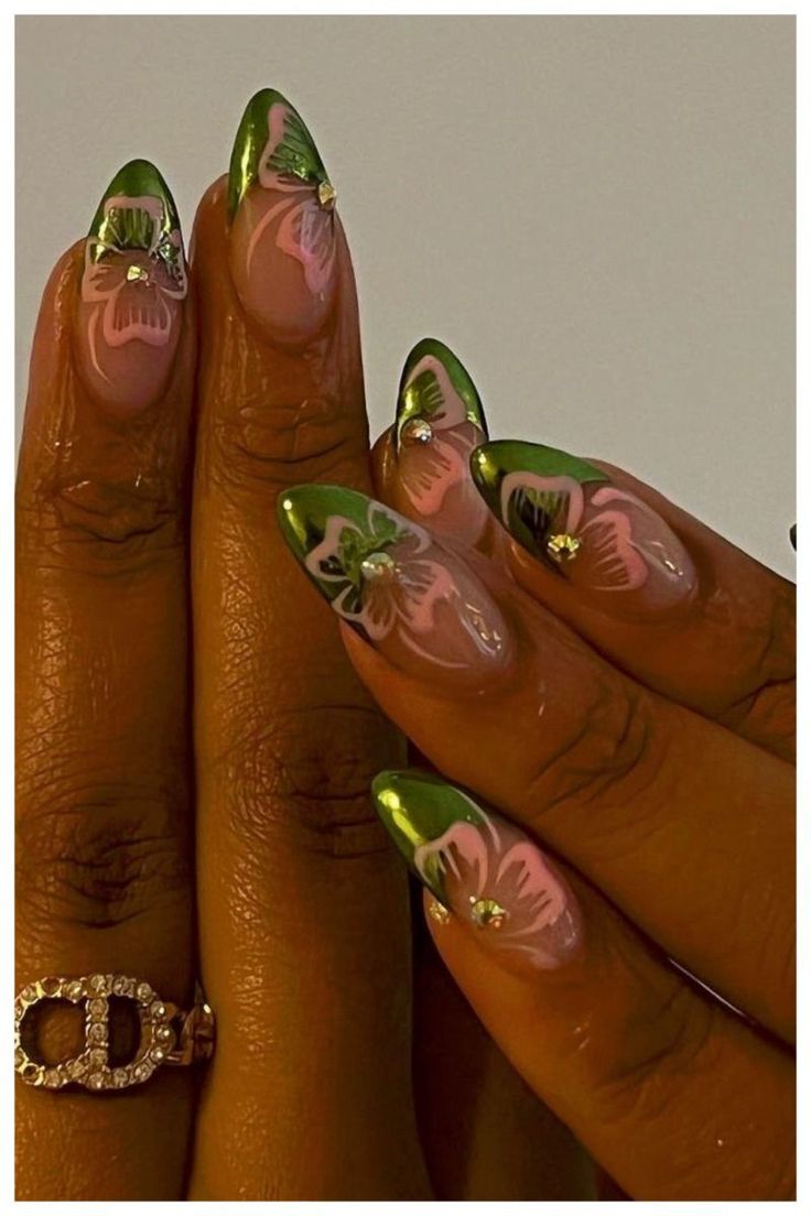 Dominican Nails: Summer 2024 Edition Spring Nails Green, Essence Nails, Spring Nails Gel, Nails Basic, Tropical Nail Designs, Hawaii Nails, Green Nail Art, Tropical Nails, Spring Acrylic Nails