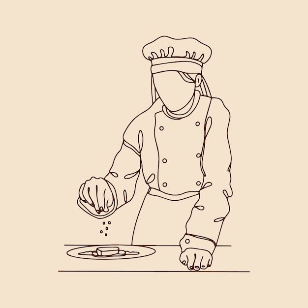 a line drawing of a chef preparing food