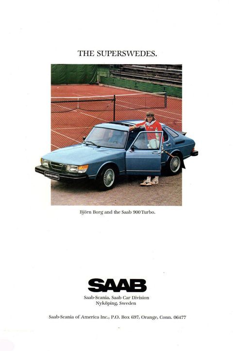 an advertisement for the saab sports car