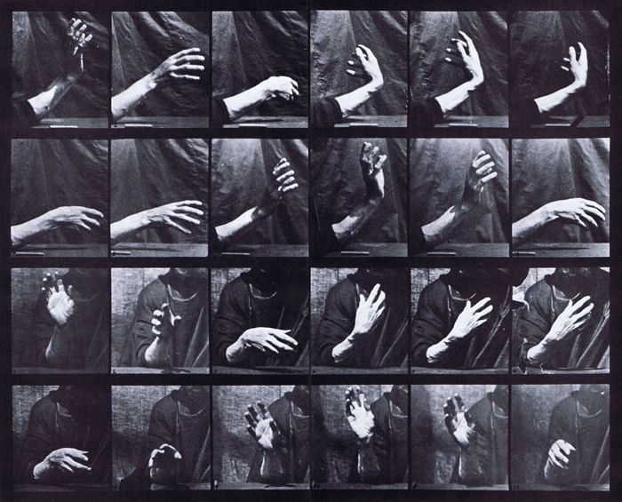 black and white photograph of multiple hand gestures