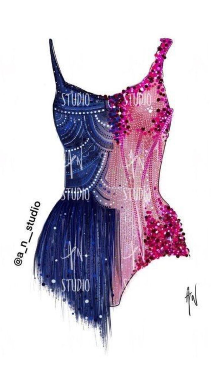 a drawing of a dress with pink and blue sequins