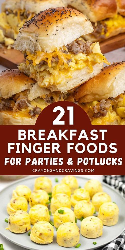 21 breakfast finger foods perfect for a crowd! Whether you're hosting a brunch, a breakfast party, or looking for easy recipes to enjoy with the family, these breakfast finger foods have you covered. Ideas For Breakfast Party, Breakfast Dips Easy, Little Smokies Breakfast Recipes, What To Bring To Brunch Potluck, Brunch Foods For A Crowd, Breakfast Potluck Ideas Easy, Football Brunch Food, Game Day Brunch Ideas, Brunch Football Party Food