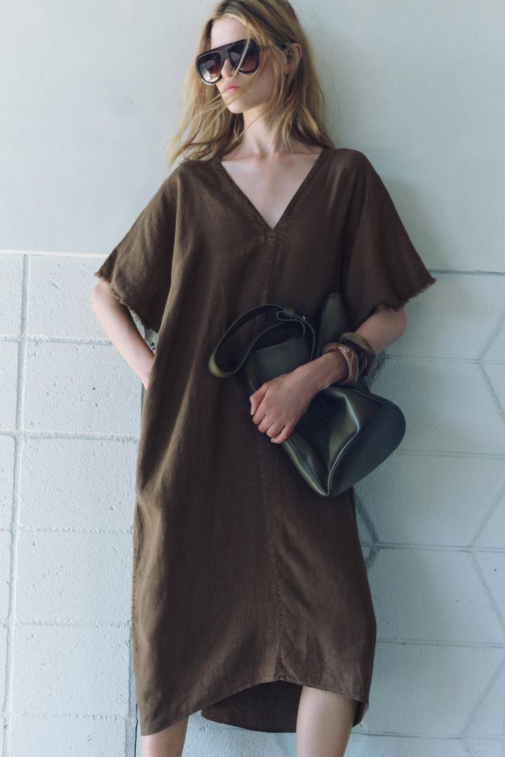 Envelope Dress, Beauty Sale, Zara Woman, Asymmetric Hem, Zara Women, Tunic Dress, Women Collection, Dress Making, Linen Blend